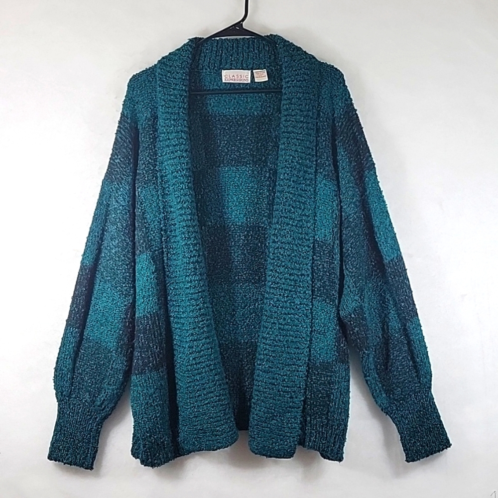 Vintage Classic Expressions Acrylic Teal & Black Sweater Plus Size 20